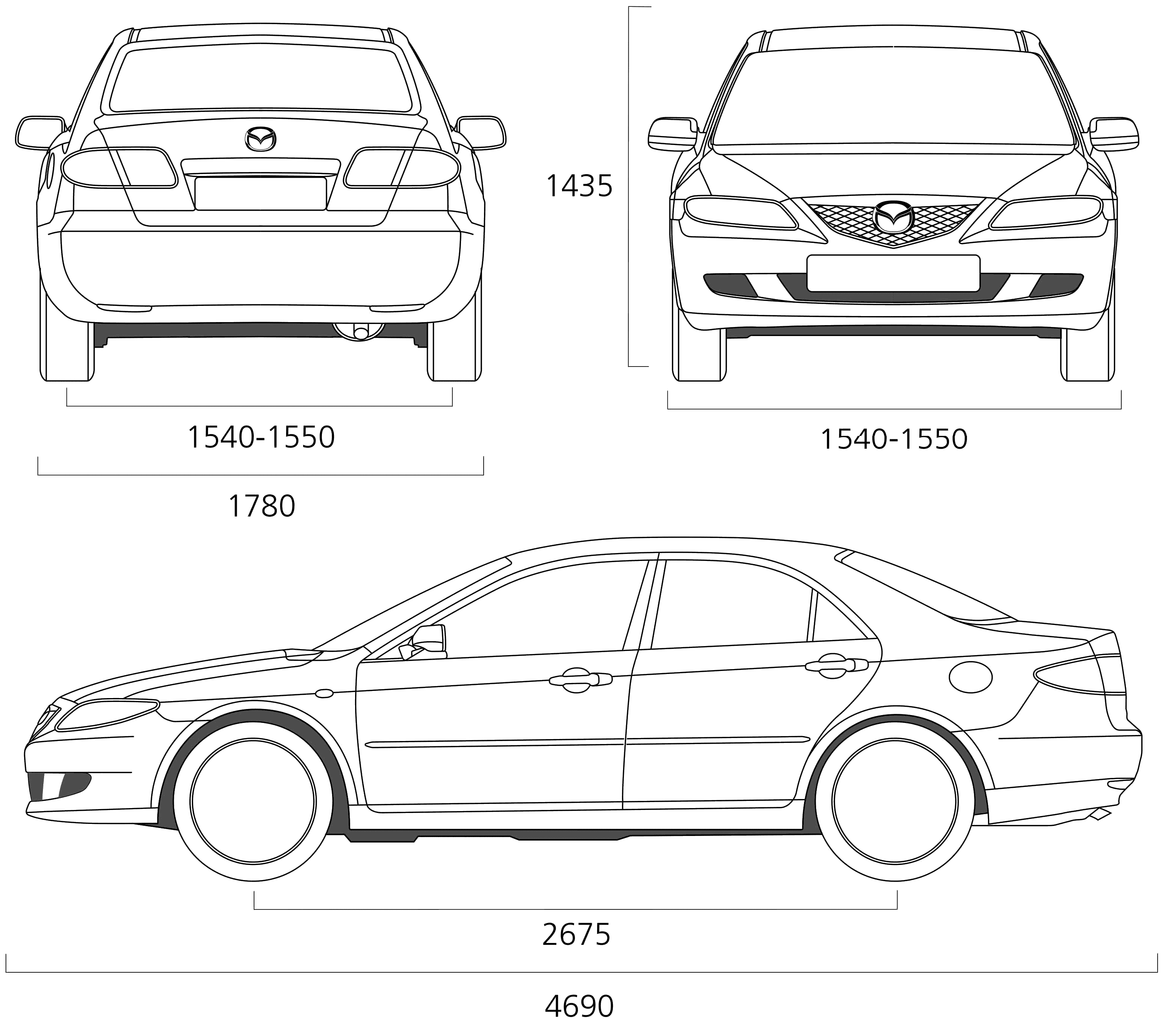 2007 Mazda 6 Sedan V2 Blueprints Free - Outlines
